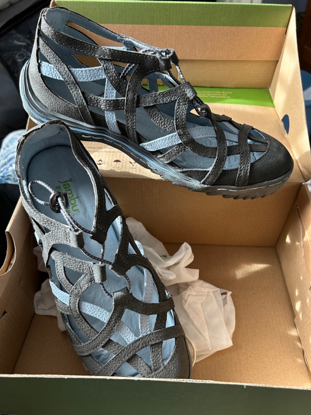NEW- Jambu Women's Strappy Sport Sandals in Light Blue and Black